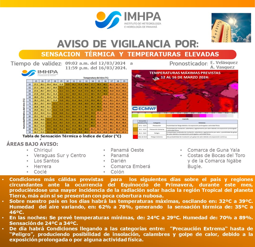 IMHPA comparte aviso por sensación térmica y temperaturas elevadas