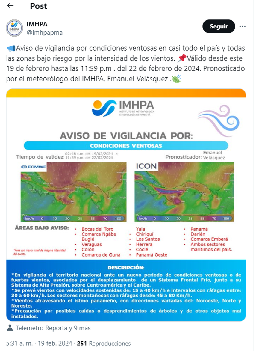 Imhpa Comparte Aviso De Vigilancia Por Fuertes Vientos