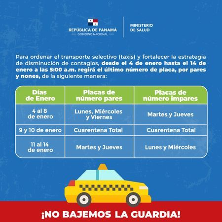 Los taxis circularán de acuerdo al último número de placa, por pares y nones