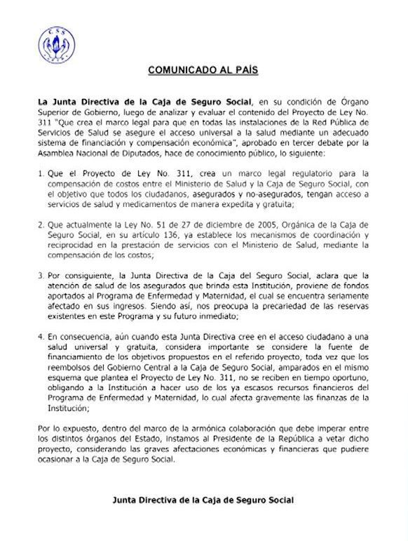 Comunicado de la Junta Directiva de la Caja de Seguro Social Comunicado de la Junta Directiva de la Caja de Seguro Social