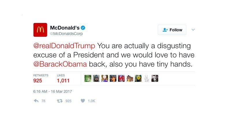 McDonalds denuncia pirateo informático en tuit contra Trump