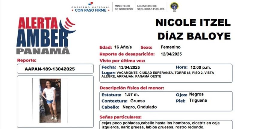 Alerta Amber -&nbsp;Nicole Itzel Díaz Baloye