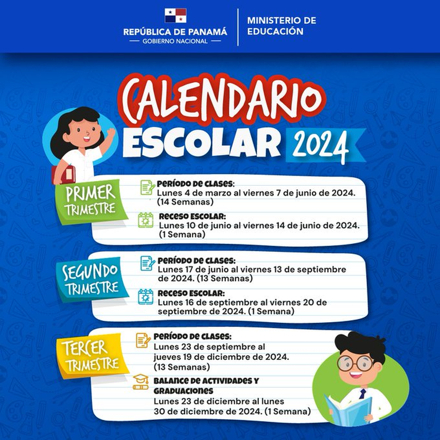 Calendario escolar 2024 de Panamá Vacaciones escolares serán en estas