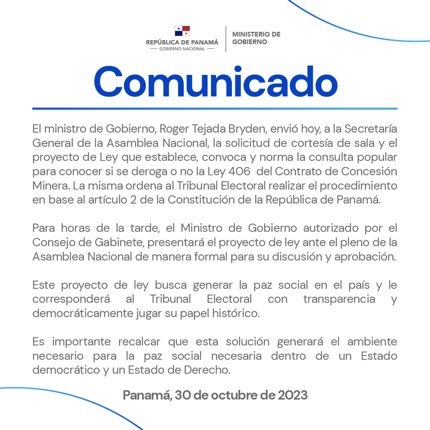 Comunicado oficial de Ministerio de Gobierno Comunicado oficial de Ministerio de Gobierno