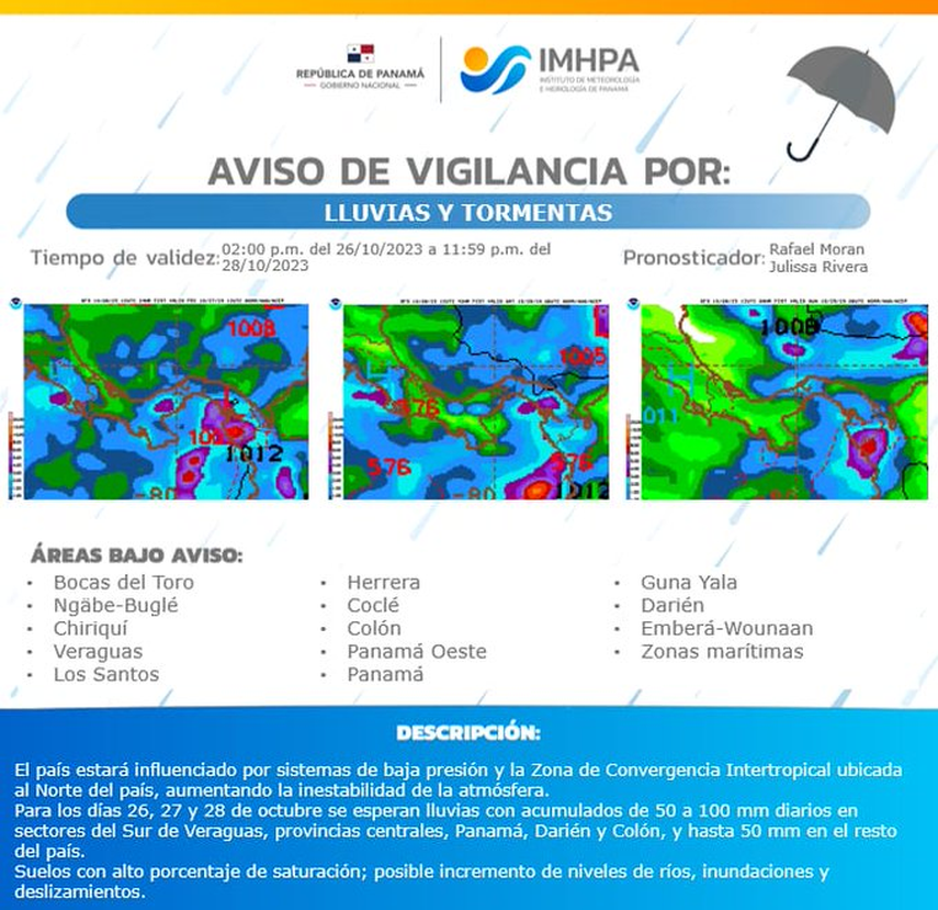 IMHPA anuncia lluvias y tormentas en los próximos días IMHPA anuncia lluvias y tormentas en los próximos días