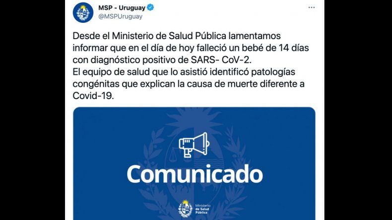 COVID-19 muere un bebé en Uruguay