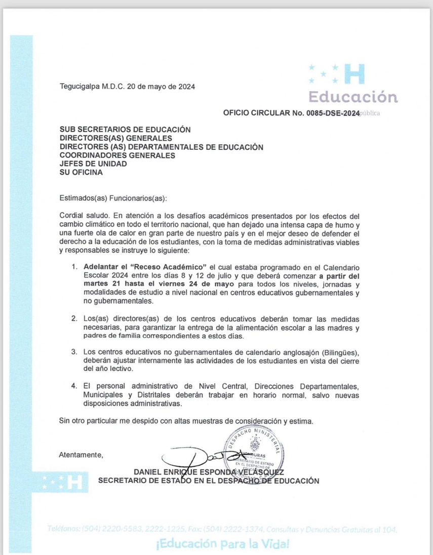 Vacaciones escolares son adelantadas en Honduras por el alto nivel de contaminación del aire Vacaciones escolares son adelantadas en Honduras por el alto nivel de contaminación del aire