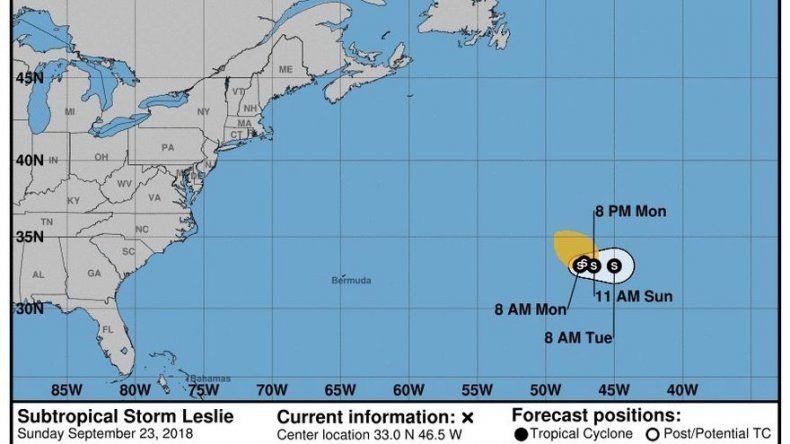 Leslie se convierte en tormenta tropical, lejos de territorios poblados