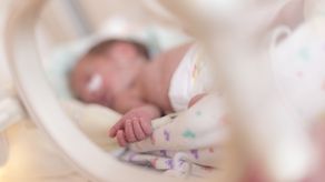 Un bebé prematuro en una incubadora.