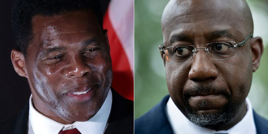 El candidato republicano al Senado de los EE. UU. Herschel Walker y senador Raphael Warnock.
