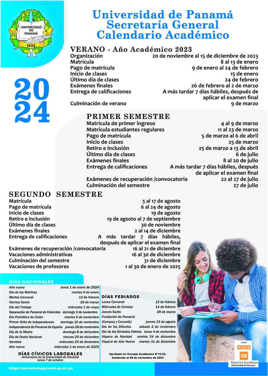 Calendario de clases 2024 de la Universidad de Panamá. Calendario de clases 2024 de la Universidad de Panamá.