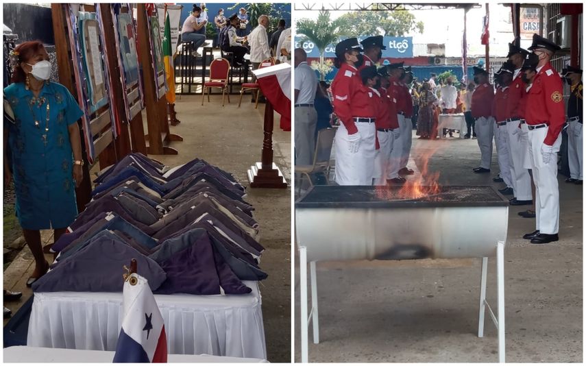 La cremación de banderas se dio este domingo  en el Colegio Federico Boyd en Capira.