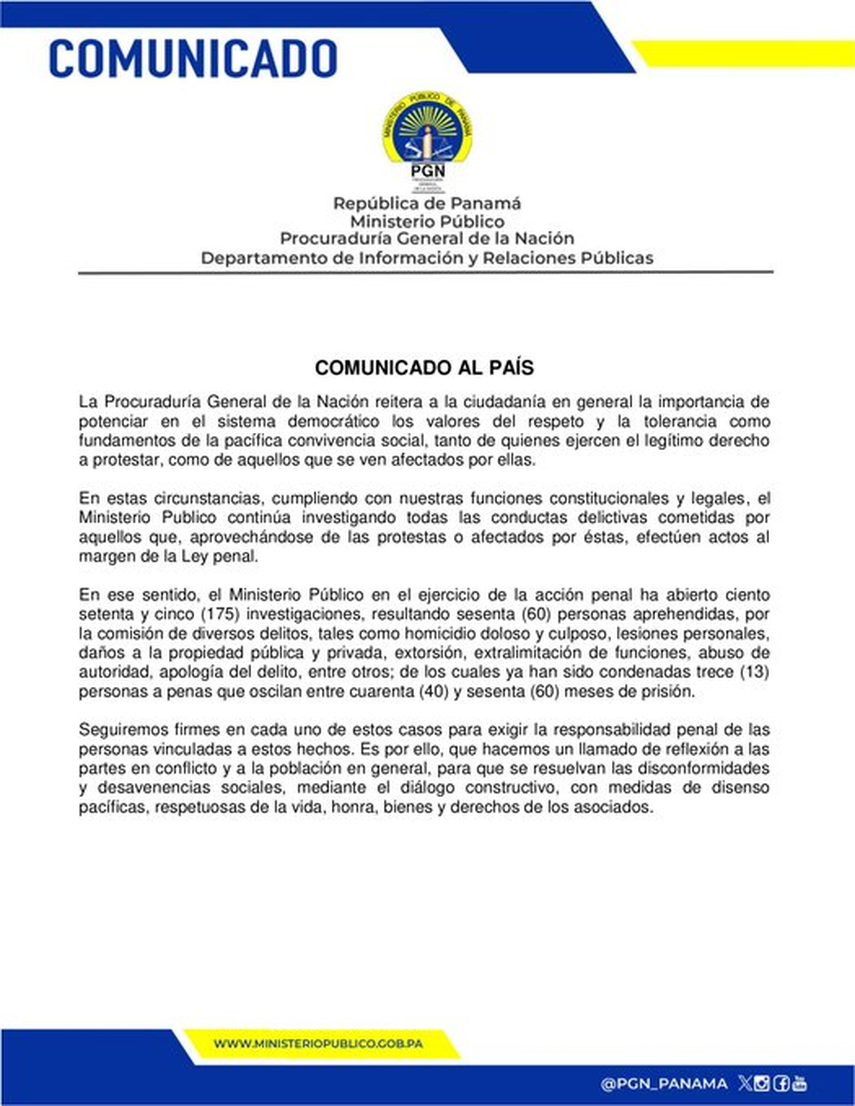 Protestas: Ministerio Público hace un llamado al diálogo Protestas: Ministerio Público hace un llamado al diálogo