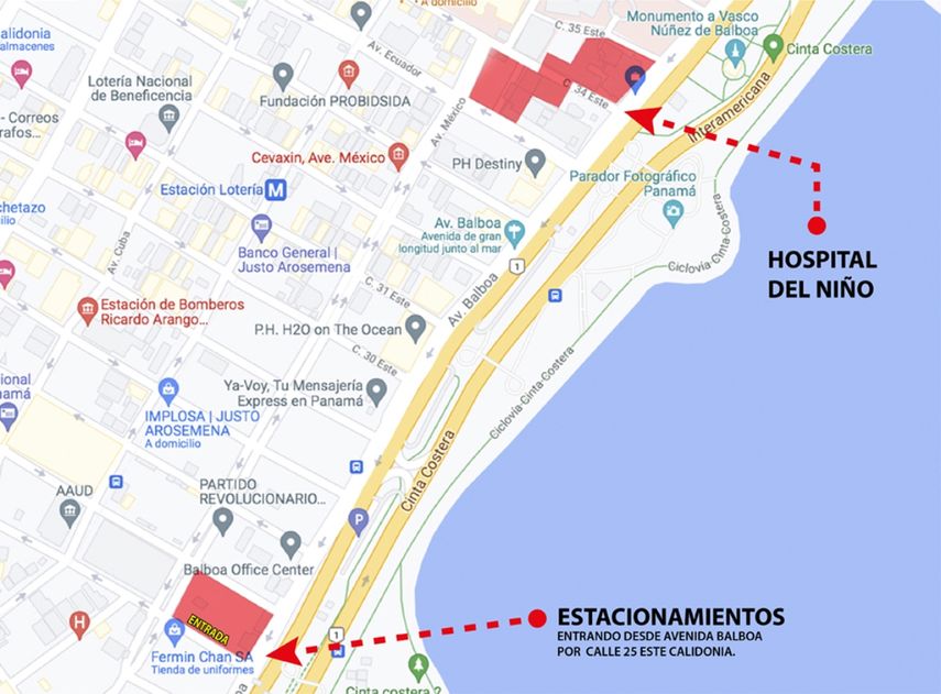 Mapa de los estacionamientos que serán habilitados en Avenida México.