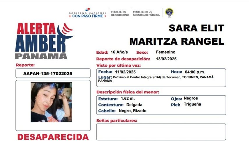¡Atención! Activan Alerta Amber&nbsp; por desaparición de Sara Elit Maritza Ranger de 16 años