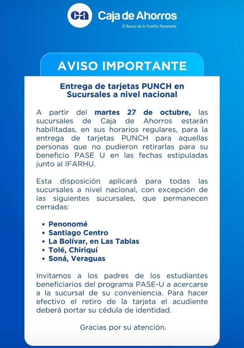 Comunicado de la Caja de Ahorros.