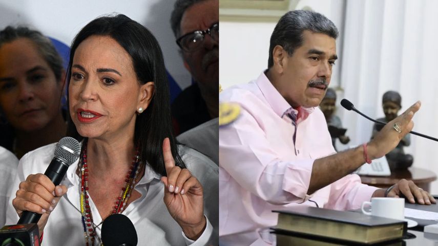 María Corina Machado líder opositora y Nicolás Maduro