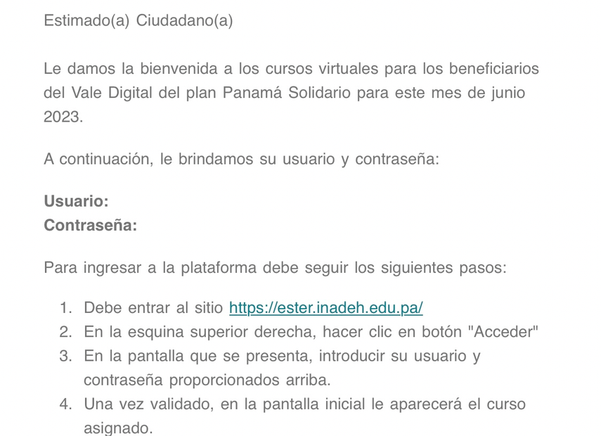 Vale Digital: Correo enviado por la plataforma del INADEH Ester, correspondiente a la actividad del mes de junio Vale Digital: Correo enviado por la plataforma del INADEH Ester, correspondiente a la actividad del mes de junio