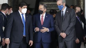 Los presidentes de Panamá, Laurentino Cortizo, de Costa Rica, Carlos Alvarado, y de la República Dominicana, Luis Abinader.