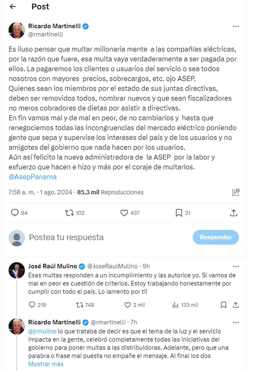 Publicaciones del presidente Mulino y el expresidente Martinelli. Publicaciones del presidente Mulino y el expresidente Martinelli.