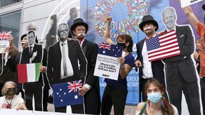 Protesta en la sede del FMI en Washington.