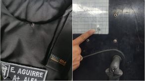 El escudo y el chaleco de protección que portaba la unidad de la Policía Nacional fueron presentados como pruebas tras el ataque contra el agente que intentaba contener a los manifestantes. El escudo y el chaleco de protección que portaba la unidad de la Policía Nacional fueron presentados como pruebas tras el ataque contra el agente que intentaba contener a los manifestantes.