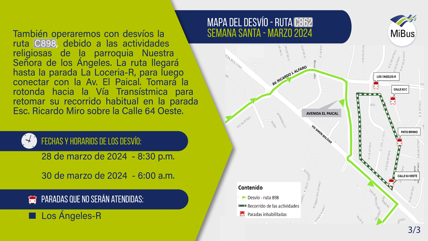 Mi Bus anuncia las fechas y horarios de desvíos por Semana Santa