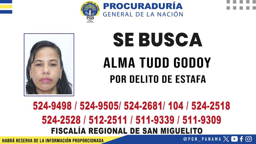 ¡Atención! PGN solicita colaboración para ubicar a Alma Tudd Godoy por estafa agravada