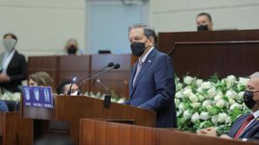 El presidente de la República, Laurentino Cortizo, durante la rendición de su informe por tres años de gestión en la Asamblea Nacional.
