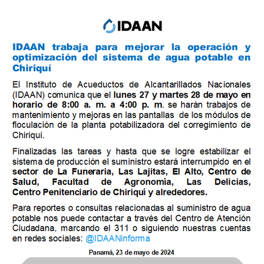 Anuncio del IDAAN. Anuncio del IDAAN.