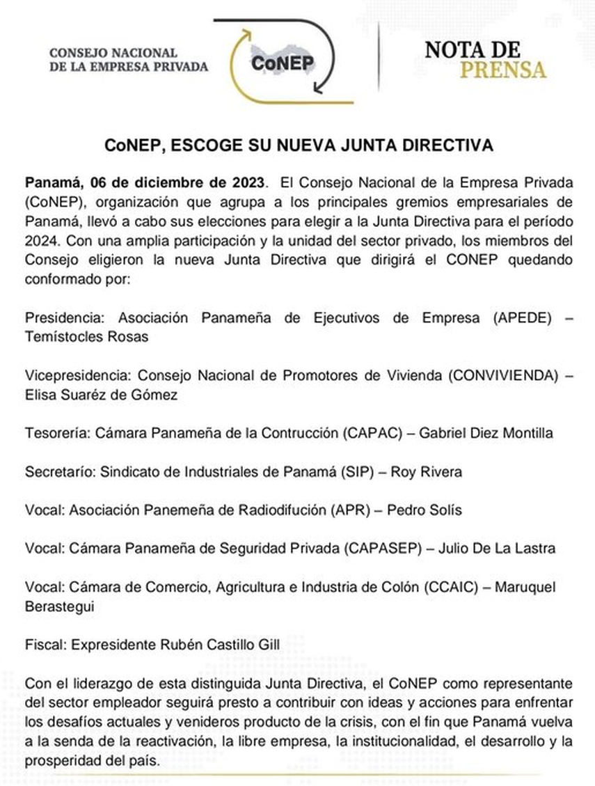 CONEP elige a su Junta Directiva para el periodo 2024 CONEP elige a su Junta Directiva para el periodo 2024 