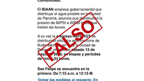 IDAAN informa de falso aviso que circula por las redes sociales.