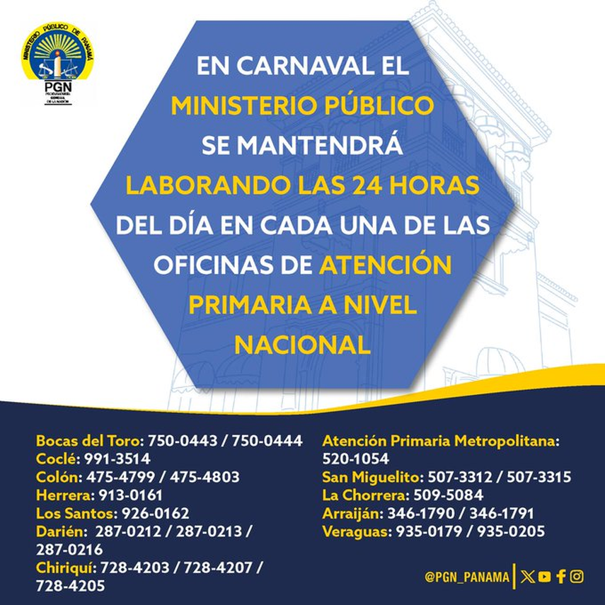 Ministerio Público laborarará las 24 horas durante carnavales Ministerio Público laborarará las 24 horas durante carnavales