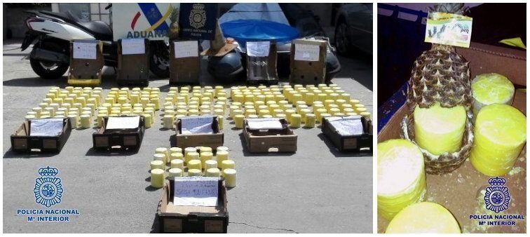 Hallan en España 200 kilos de cocaína dentro de unas piñas