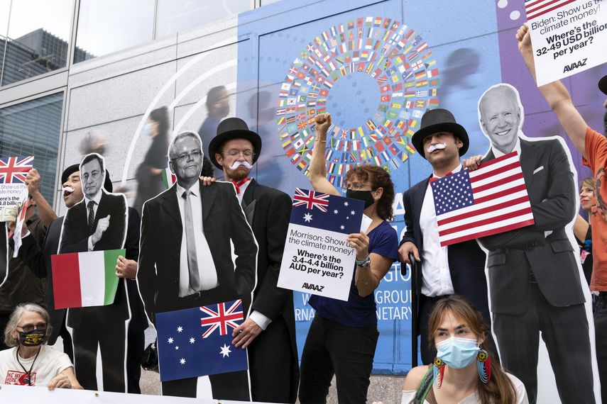 Protesta en la sede del FMI en Washington.