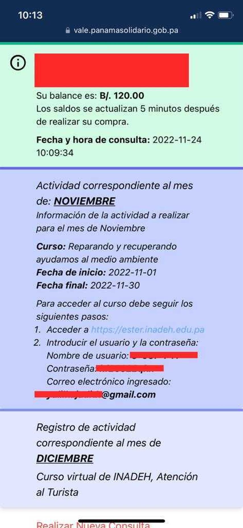 Anuncio del envío del vale digital 