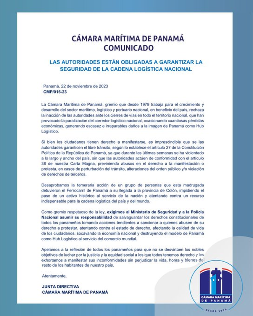 Cámara Marítima rechaza "inacción" de las autoridades ante los cierres Cámara Marítima rechaza "inacción" de las autoridades ante los cierres