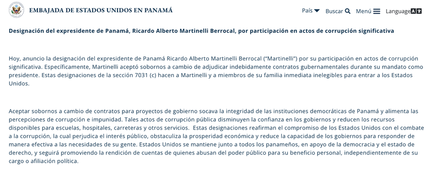 Ricardo Martinelli acusado por Estados Unidos