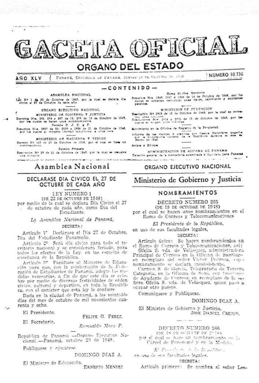 Ley No. 1 del 22 de octubre de 1948