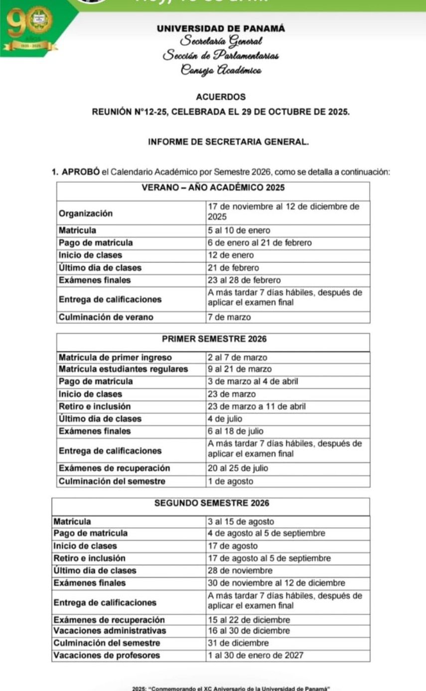 Calendario Académico 2026 de la Universidad de Panamá. Calendario Académico 2026 de la Universidad de Panamá.