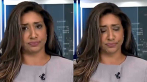 Momento en que la conductora de televisión se traga la mosca