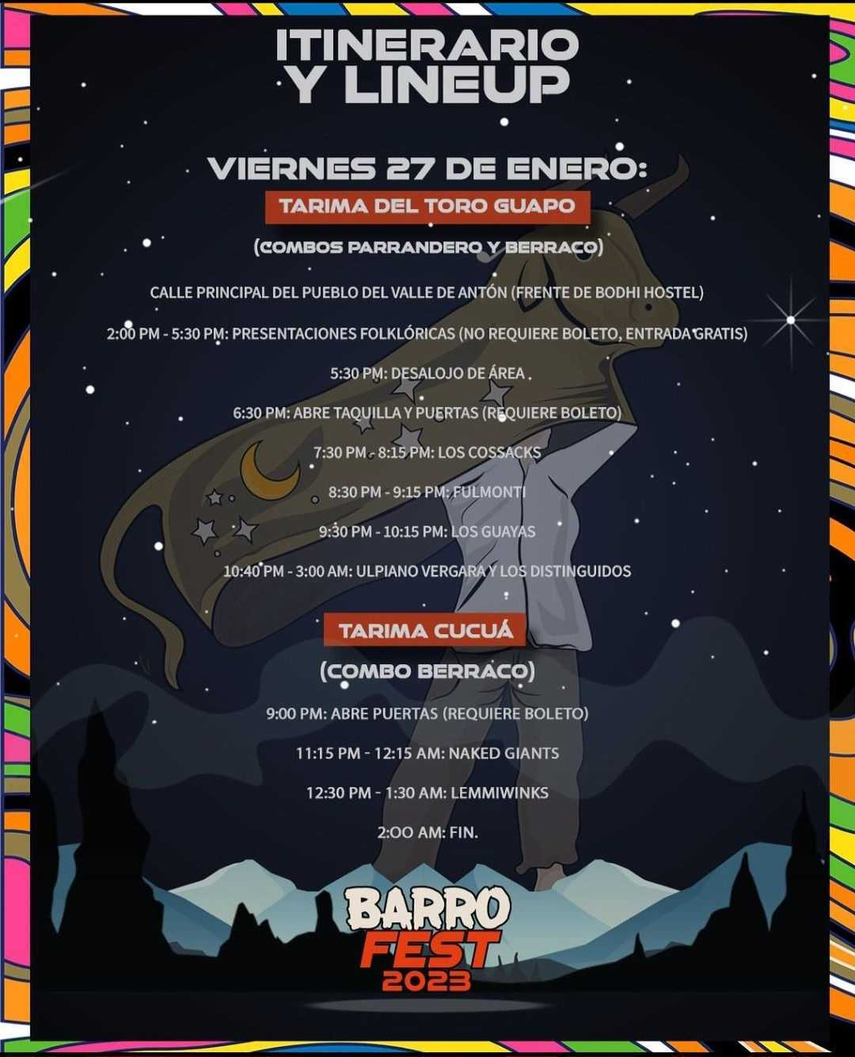 Itinerario de actividades del Barro Fest.