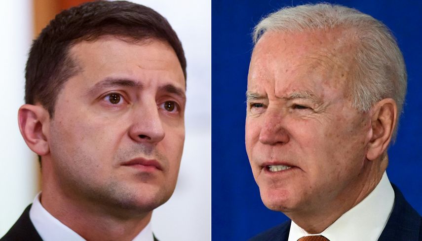 El presidente de Estados Unidos Joe Biden&nbsp; y el presidente ucraniano Volodimir Zelenski.