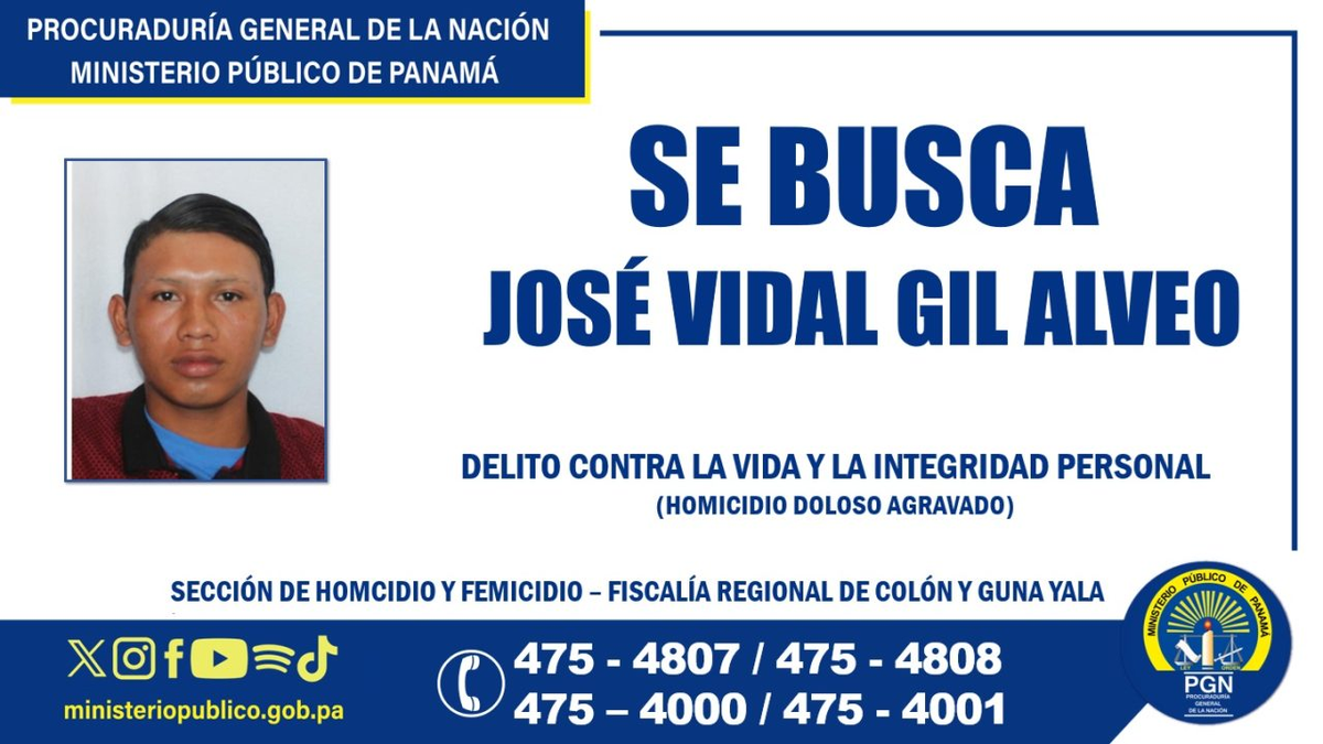 Ministerio Público busca a José Gil Alveo, vinculado a homicidio en Colón