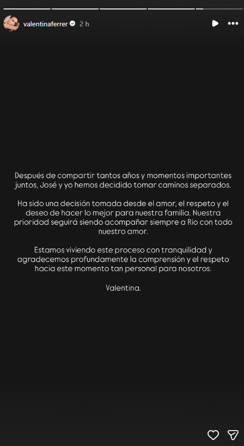 Valentina Ferrer anunci&oacute; su separaci&oacute;n con JBalvin.&nbsp;