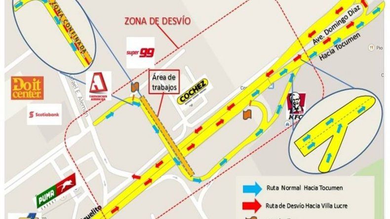 MOP informa desvíos para este sábado y domingo en Vía Tocumen
