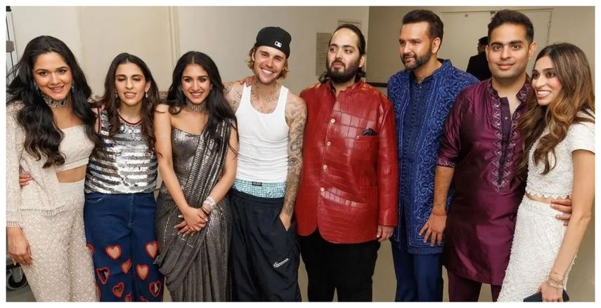 Justin Bieber y la familia de Mukesh Ambani.