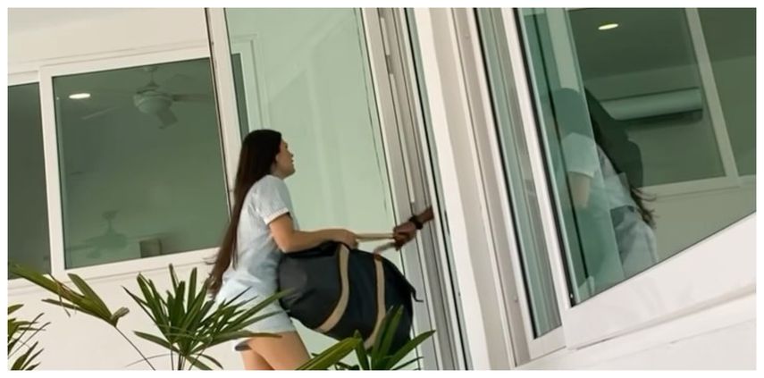 Eliza Ibeth y el actor que emula a Abraham Pino.