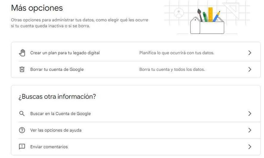 Opción de borrar tu cuenta.
