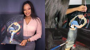 Hillary Joselis, muestra como quedó el retrato de El Tachi, luego de 2 meses de trabajo.